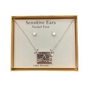 Cubic Zirconia earrings and silver tone nickel free pendant necklace